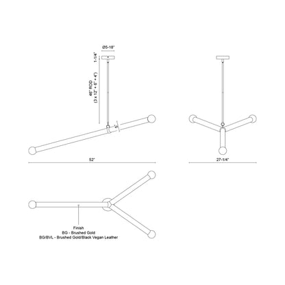 Calla LED Chandelier - line drawing.