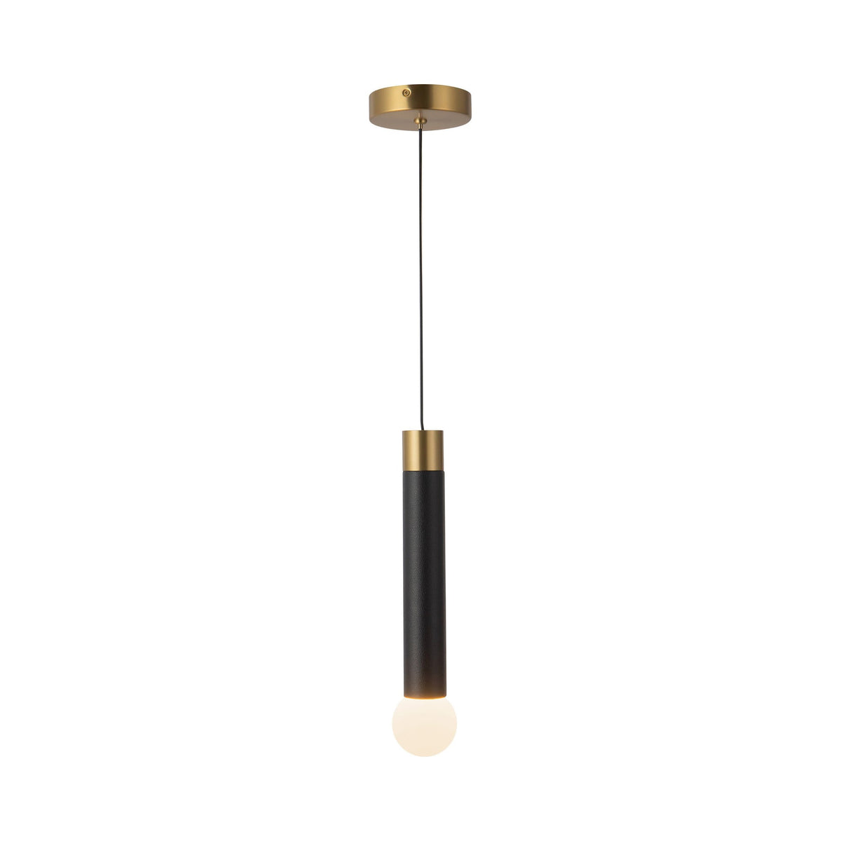 Calla LED Pendant Light in Brushed Gold/Black Vegan Leather.