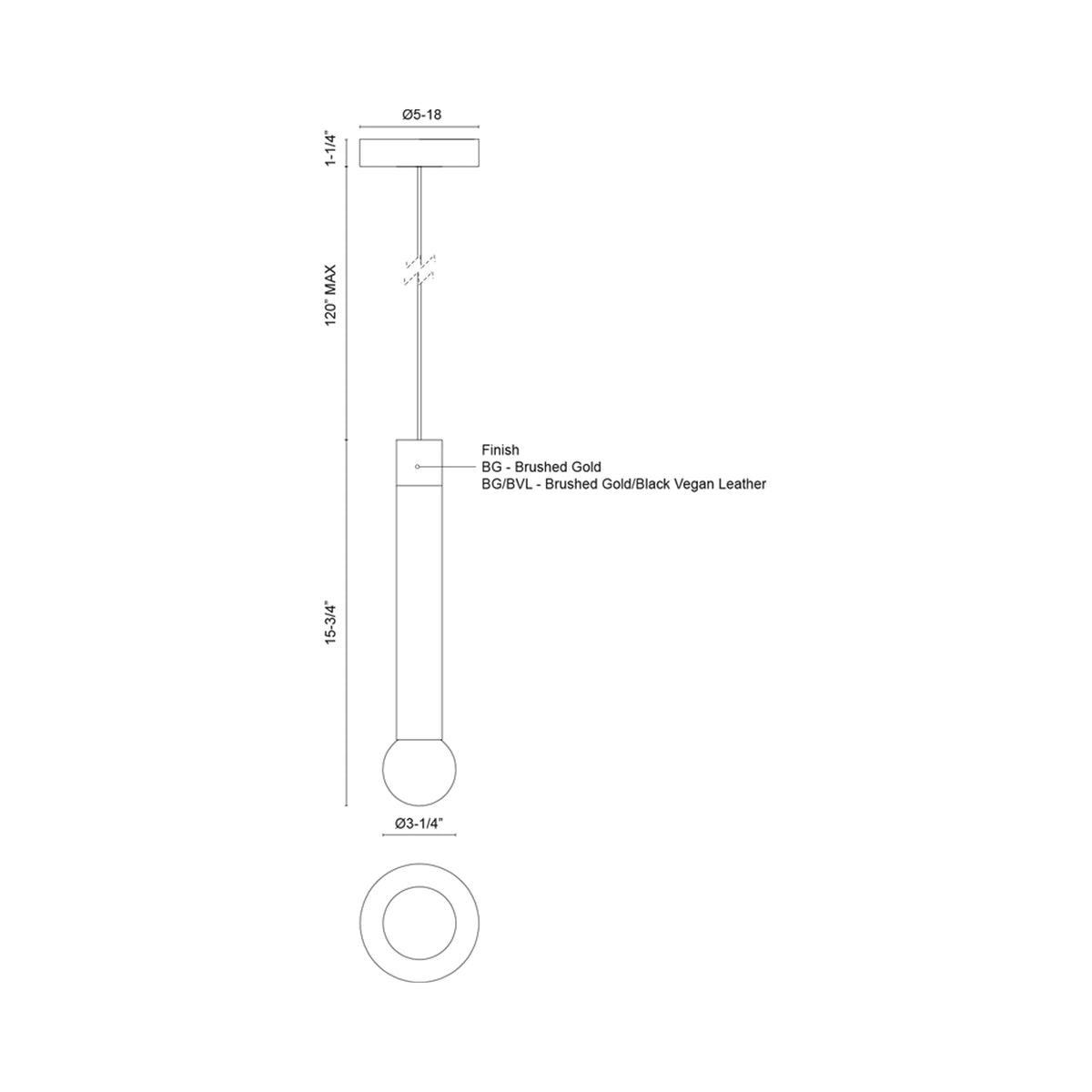 Calla LED Pendant Light - line drawing.