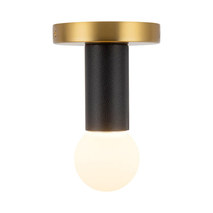 Calla LED Semi Flush Mount Ceiling Light in Brushed Gold/Black Vegan Leather.