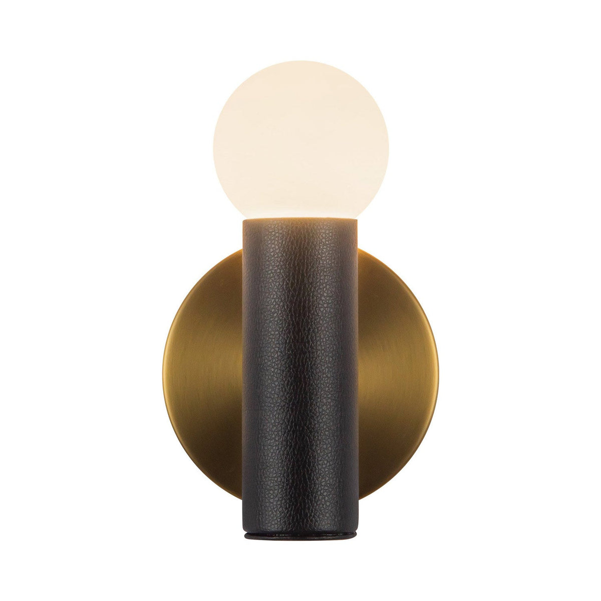 Calla LED Wall Light in Brushed Gold/Black Vegan Leather.
