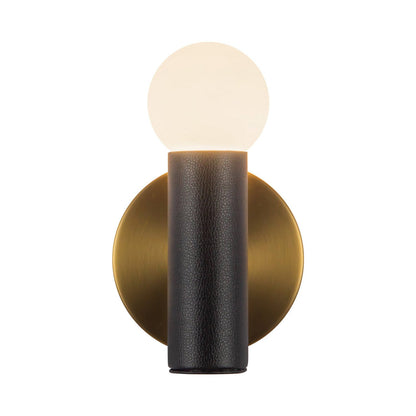 Calla LED Wall Light in Brushed Gold/Black Vegan Leather.