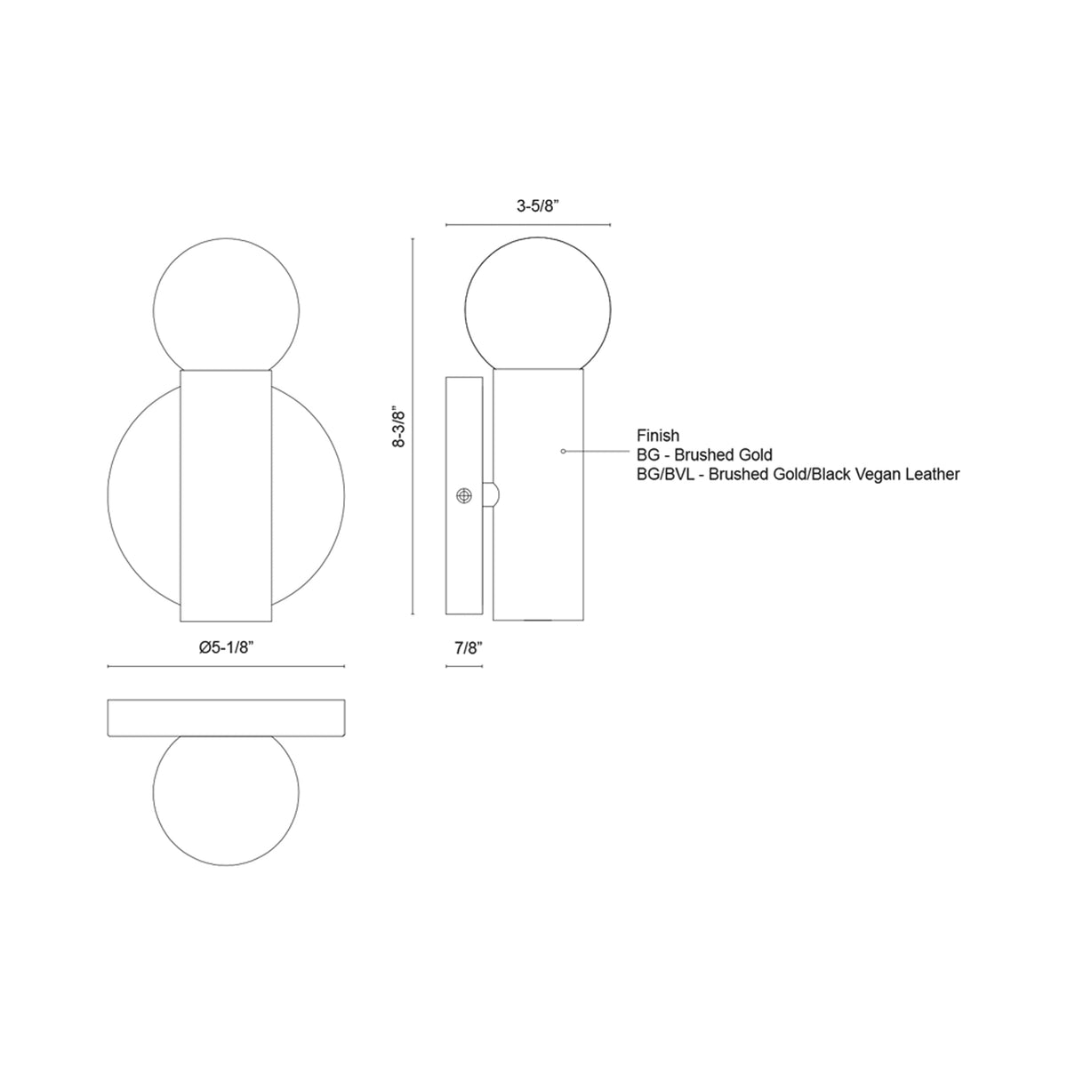 Calla LED Wall Light - line drawing.