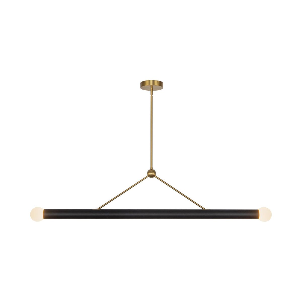 Calla Linear LED Pendant Light in Brushed Gold/Black Vegan Leather.