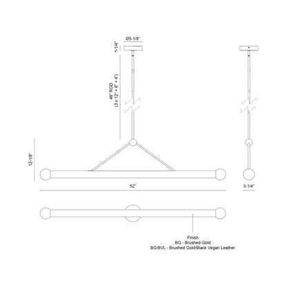 Calla Linear LED Pendant Light - line drawing.