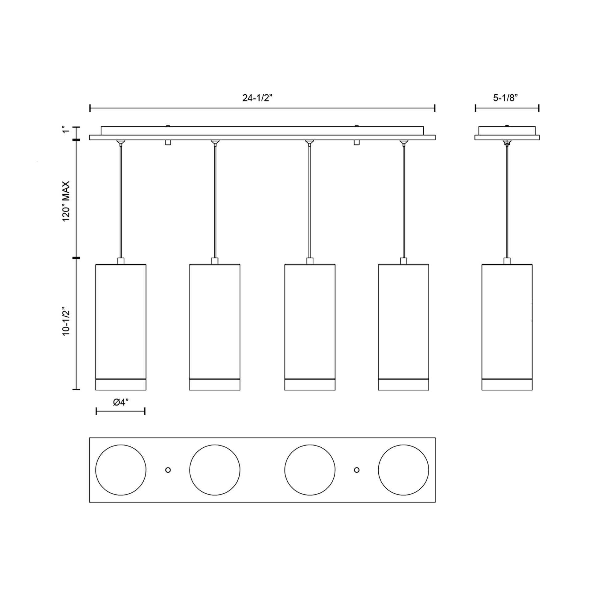 Cameo Rectangle Multi Light LED Pendant Light - line drawing.
