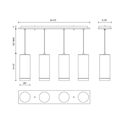 Cameo Rectangle Multi Light LED Pendant Light - line drawing.