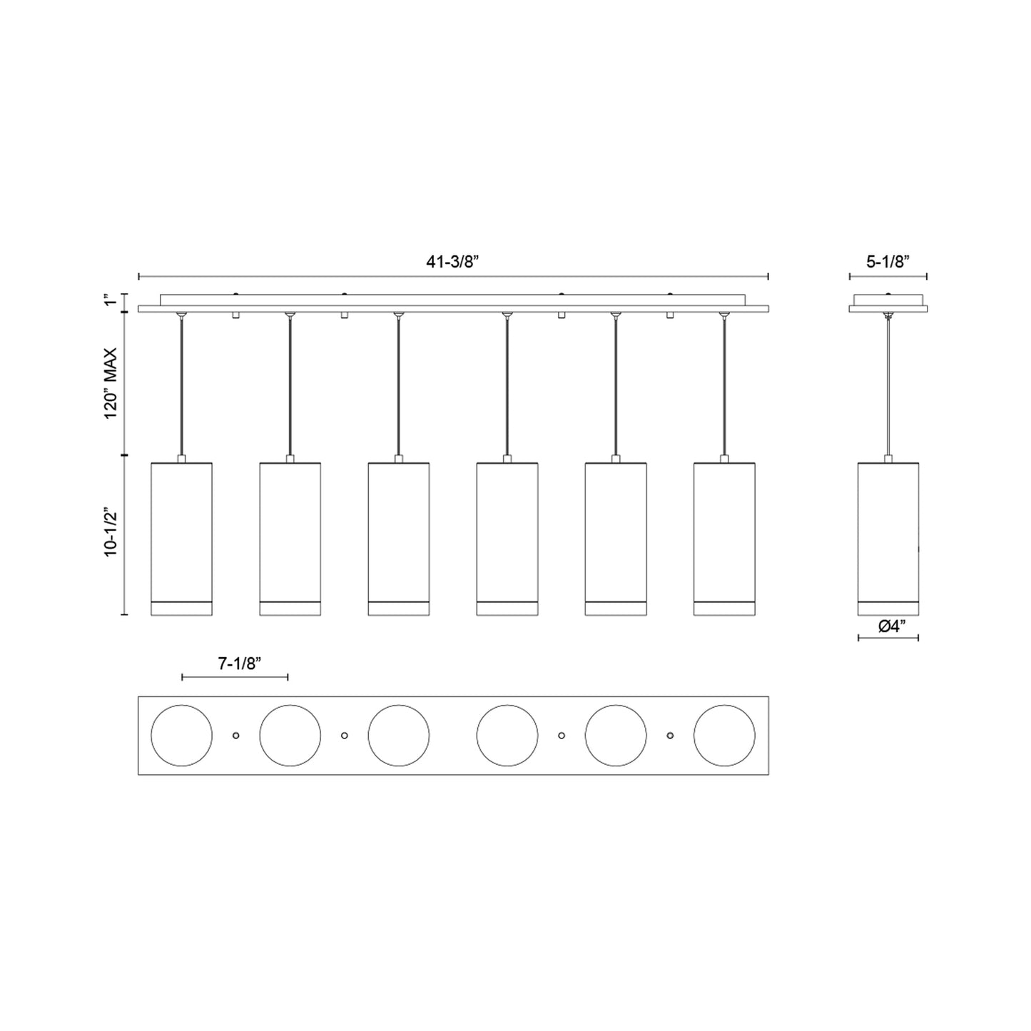 Cameo Rectangle Multi Light LED Pendant Light - line drawing.