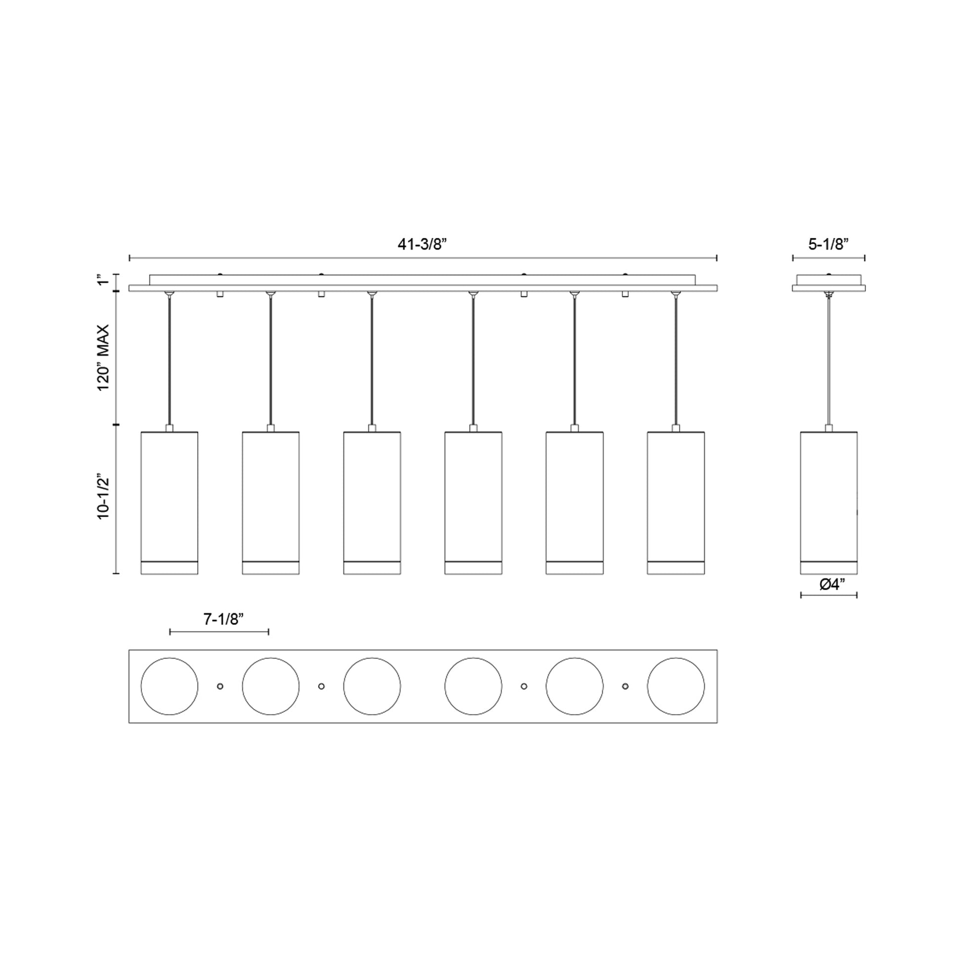 Cameo Rectangle Multi Light LED Pendant Light - line drawing.