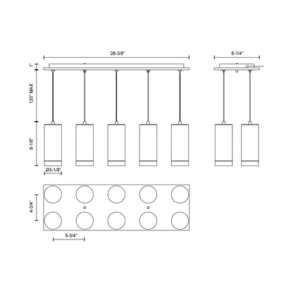 Cameo Rectangle Multi Light LED Pendant Light - line drawing.