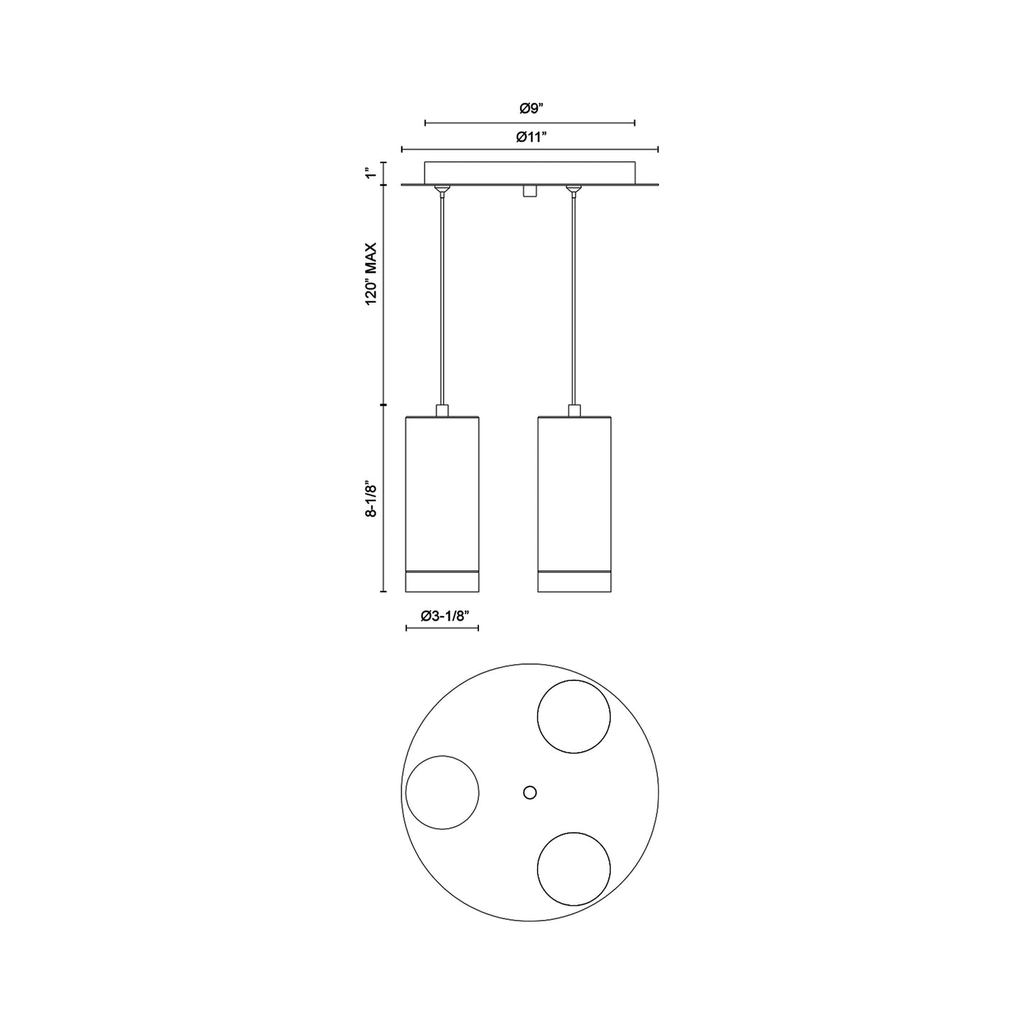 Cameo Round Multi Light LED Pendant Light - line drawing.