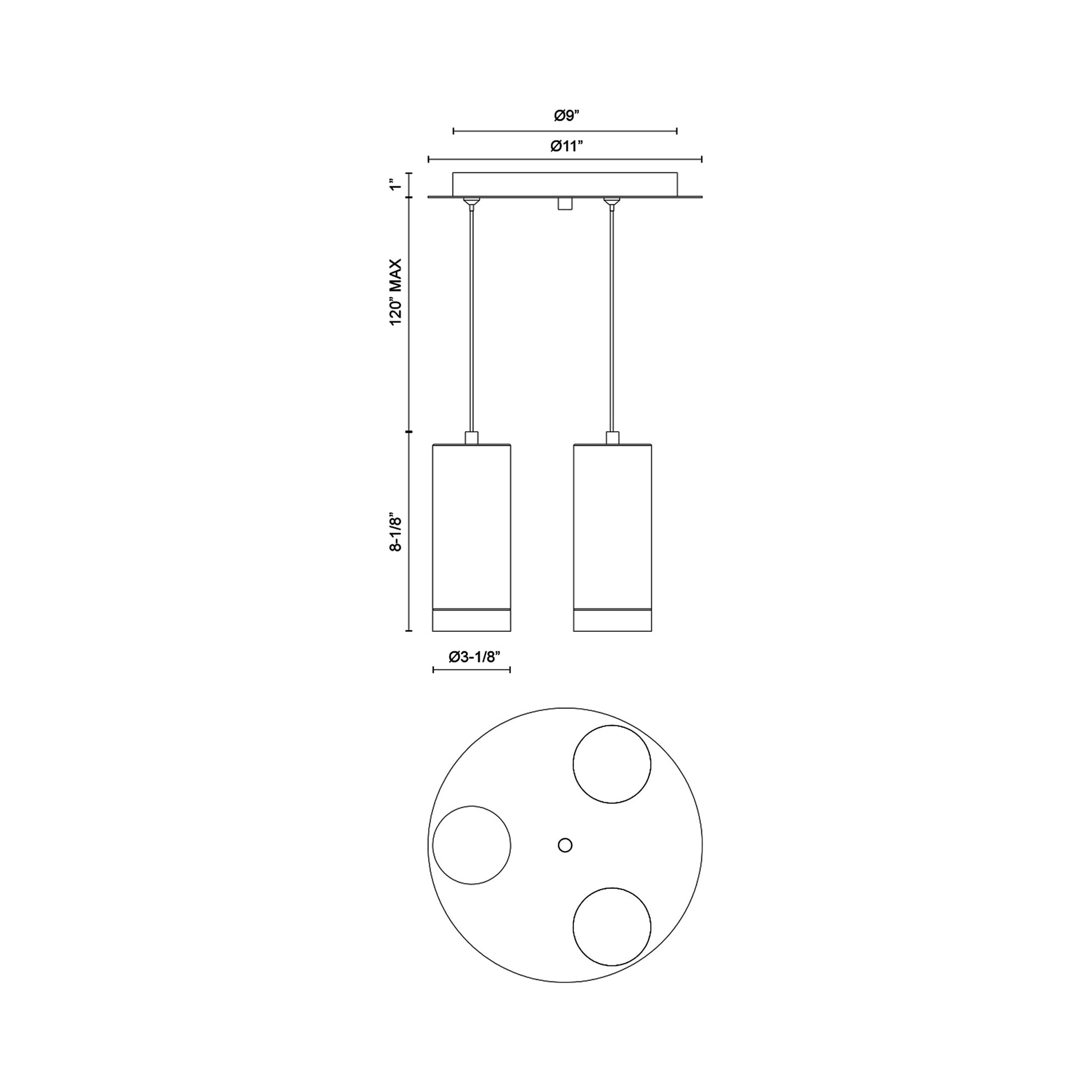 Cameo Round Multi Light LED Pendant Light - line drawing.
