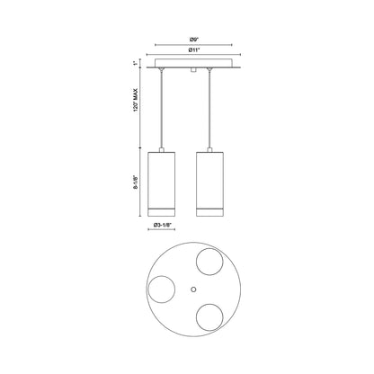 Cameo Round Multi Light LED Pendant Light - line drawing.