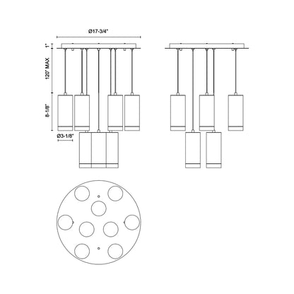 Cameo Round Multi Light LED Pendant Light - line drawing.