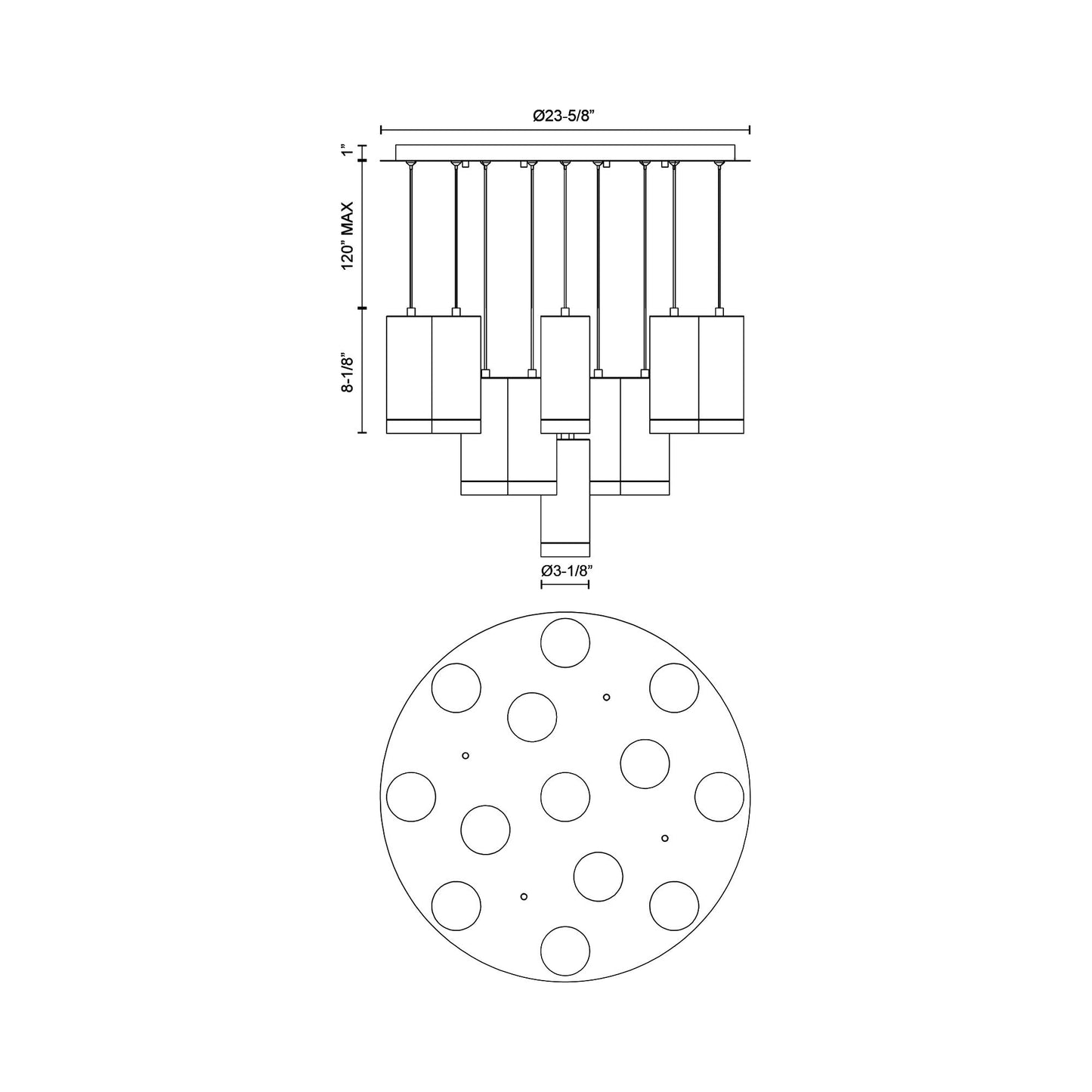 Cameo Round Multi Light LED Pendant Light - line drawing.