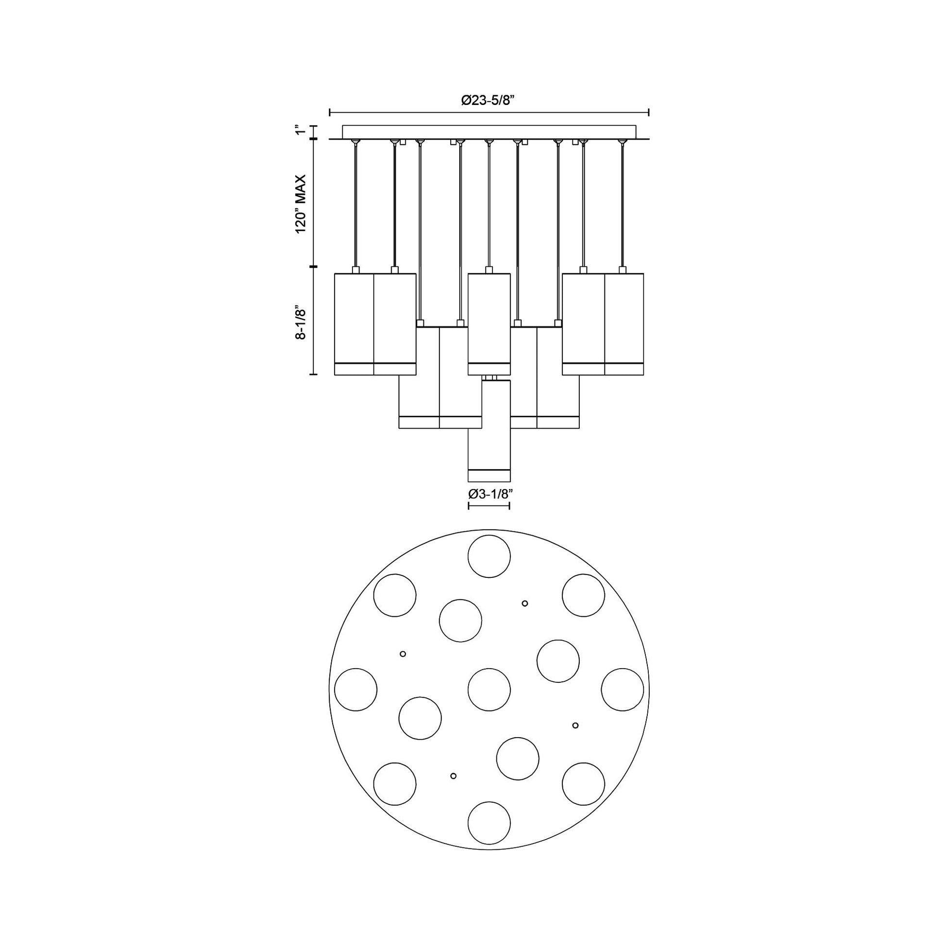 Cameo Round Multi Light LED Pendant Light - line drawing.