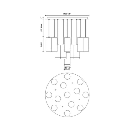 Cameo Round Multi Light LED Pendant Light - line drawing.