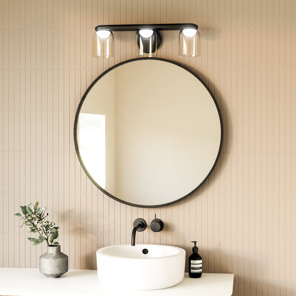 Cedar LED Vanity Wall Light in bathroom.