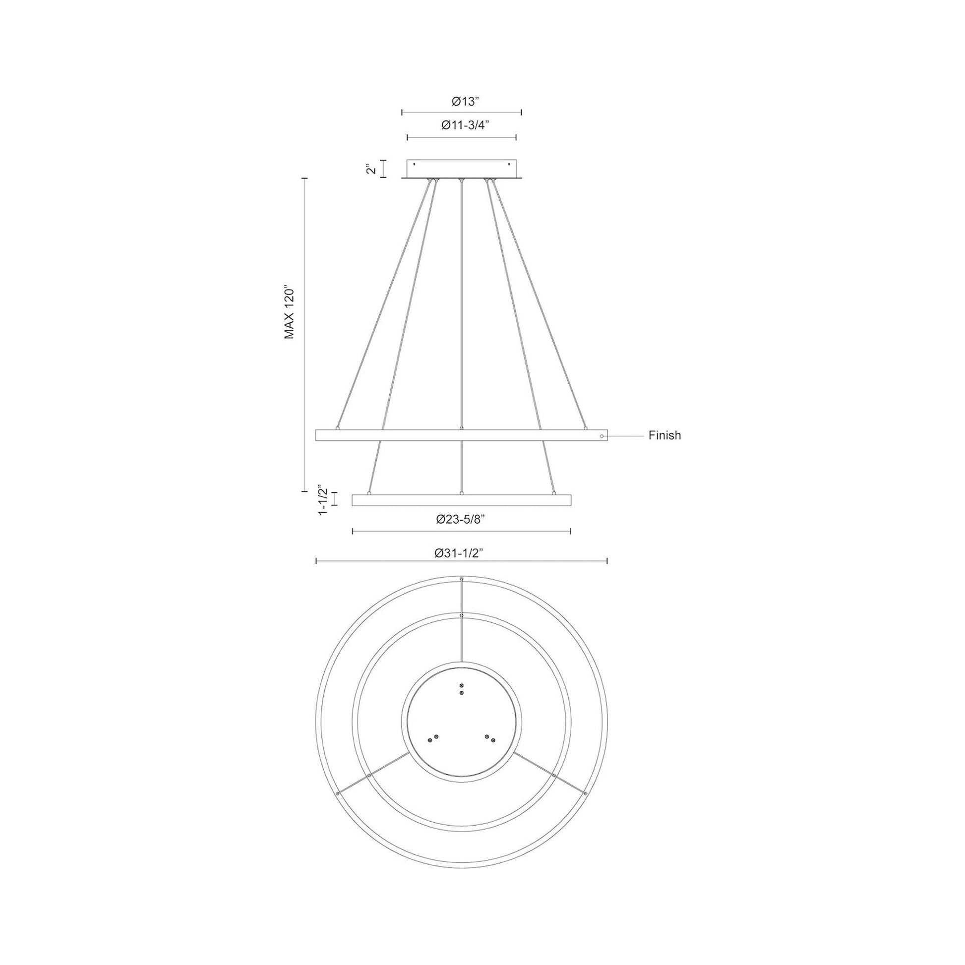 Cerchio LED Chandelier - line drawing.