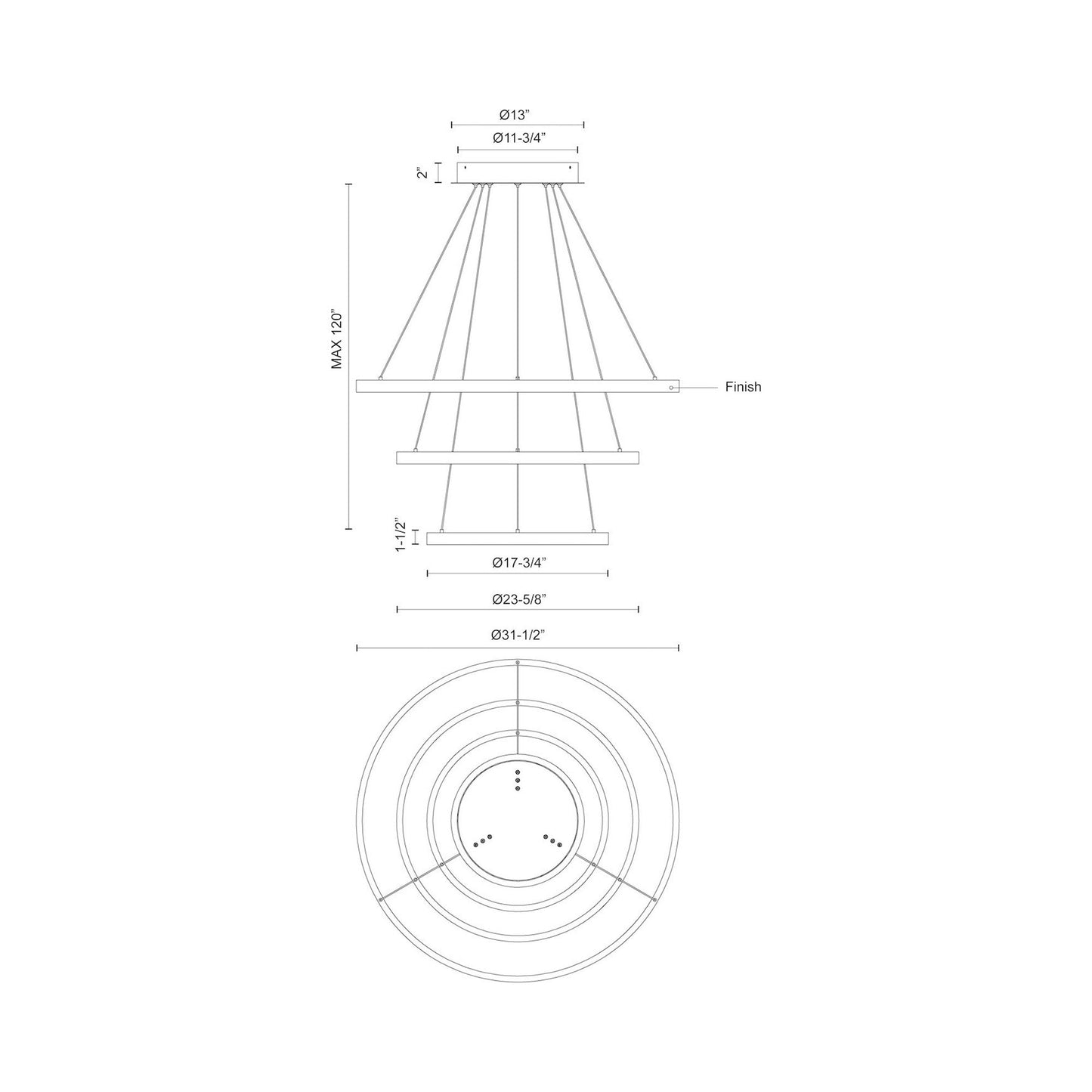 Cerchio LED Chandelier - line drawing.