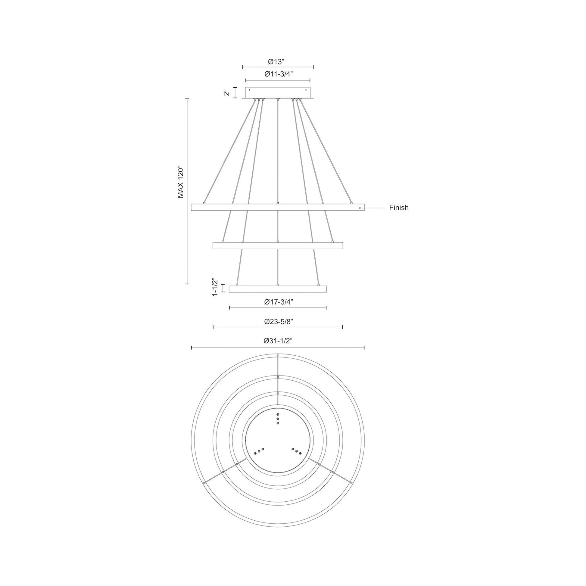 Cerchio LED Chandelier - line drawing.
