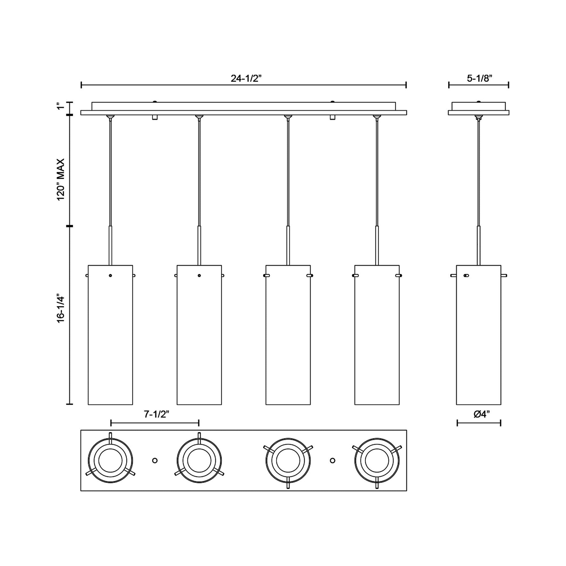 Champagne Multi Light LED Pendant Light - line drawing.