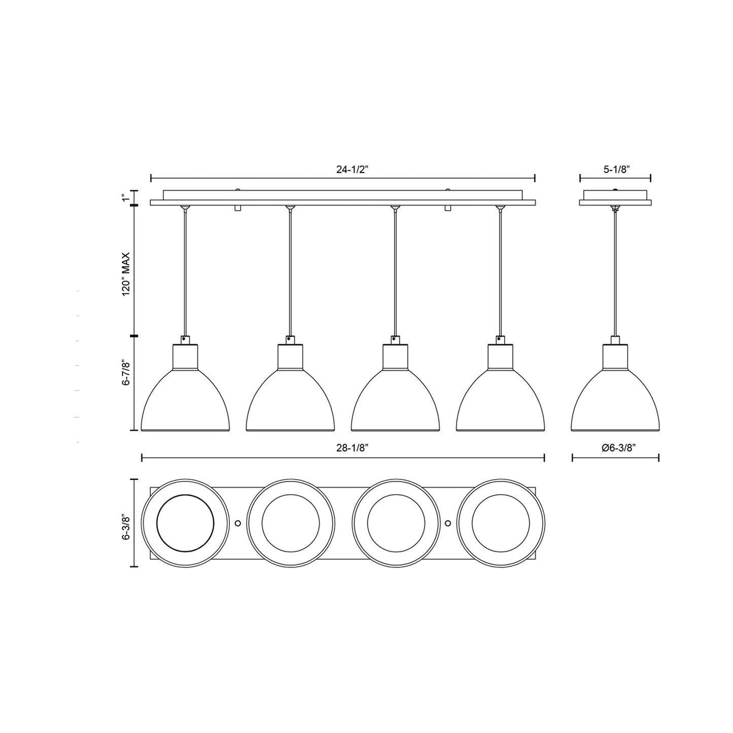 Chroma Multi Light LED Pendant Light - line drawing.