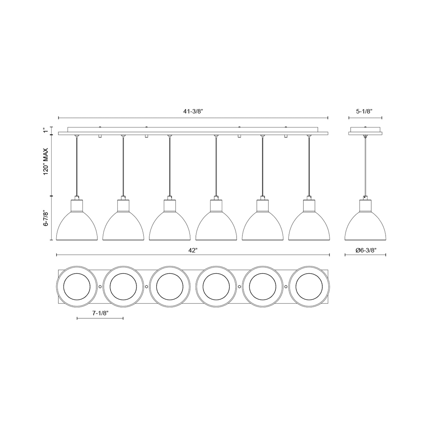 Chroma Multi Light LED Pendant Light - line drawing.