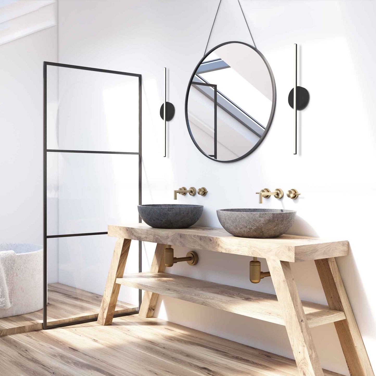 Chute LED Wall Light in bathroom.