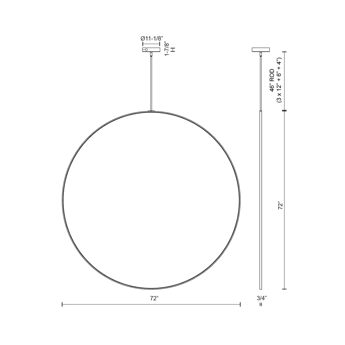 Cirque LED Pendant Light - line drawing.