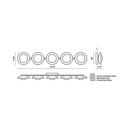 Cleo LED Bath Vanity Light - line drawing.