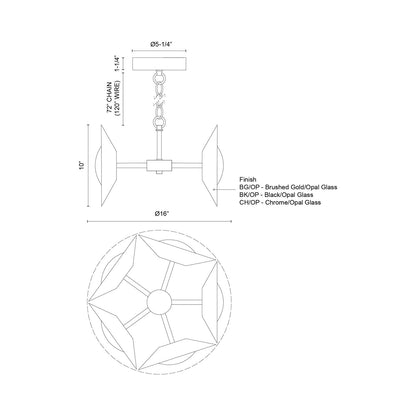 Cleo LED Chandelier - line drawing.