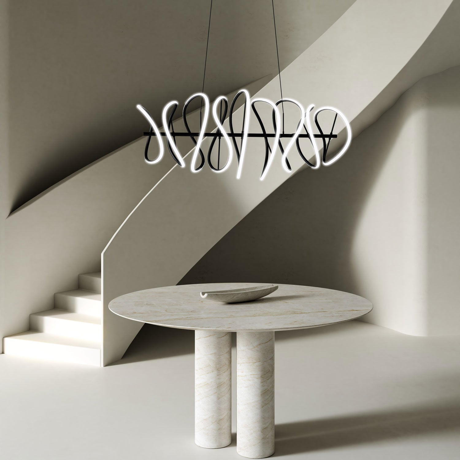 Collide LED Chandelier in living room.