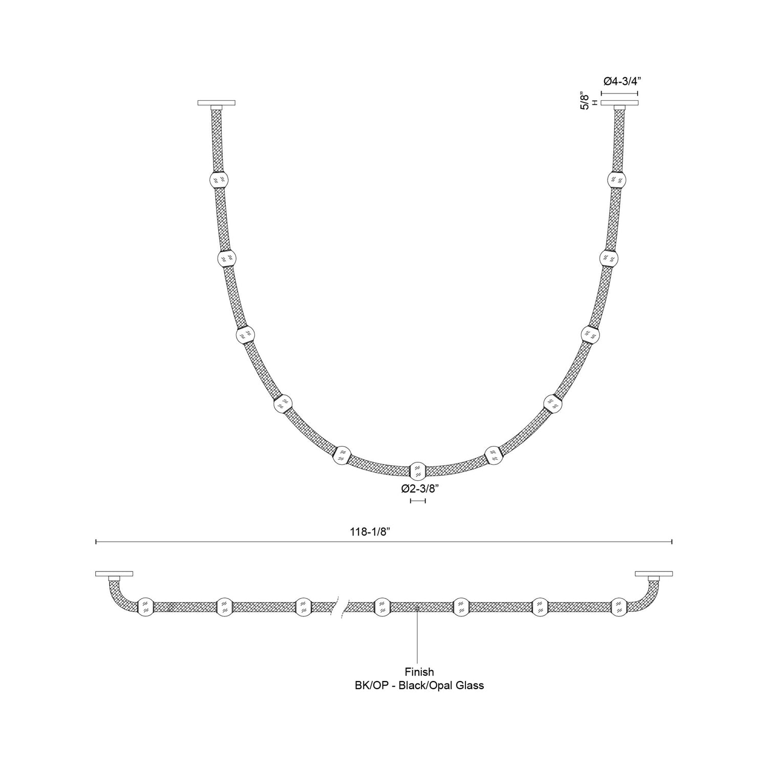 Corda LED Pendant Light - line drawing.