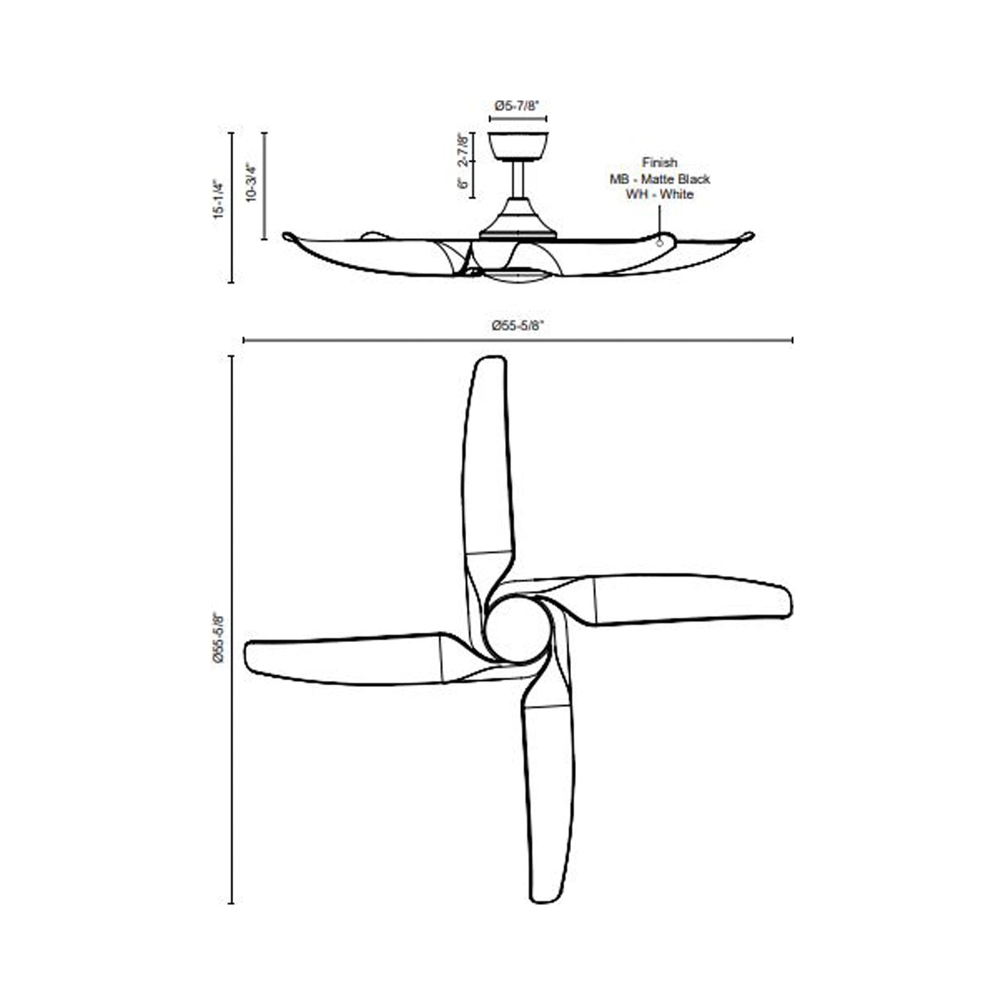 Coronado LED Ceiling Fan - line drawing.