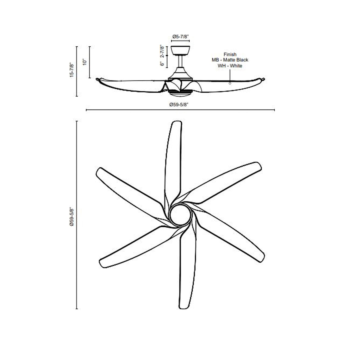 Coronado LED Ceiling Fan - line drawing.