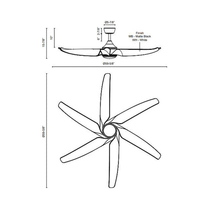 Coronado LED Ceiling Fan - line drawing.