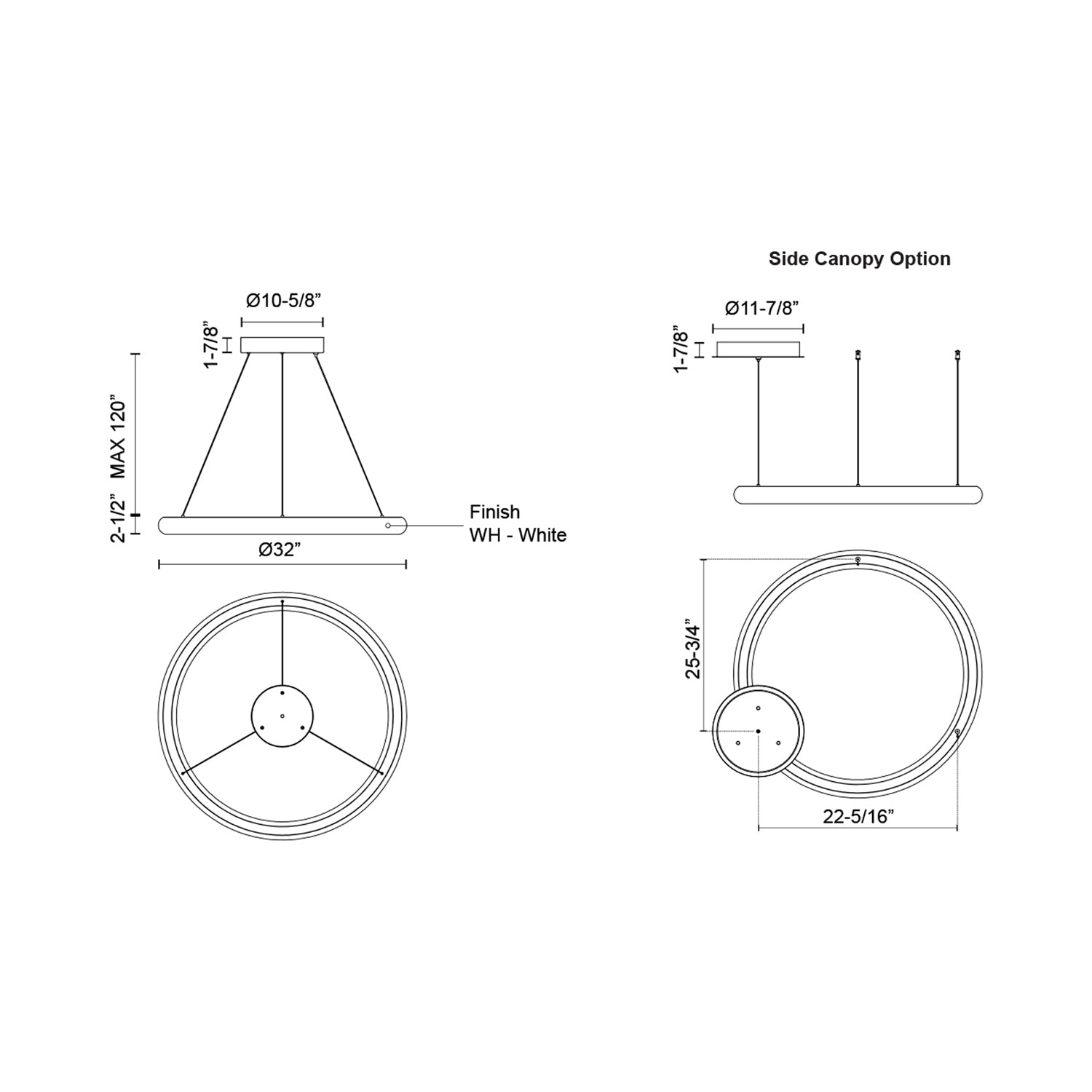 Cumulus Minor LED Pendant Light - line drawing.