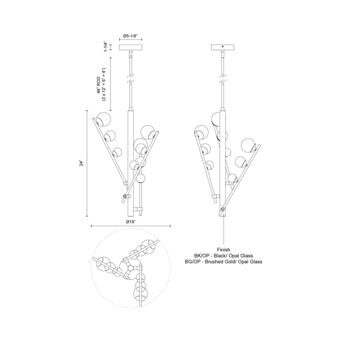 Cypress LED Chandelier - line drawing.
