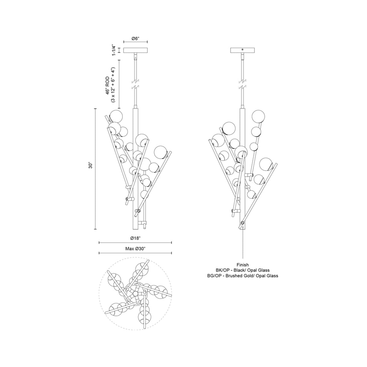 Cypress LED Chandelier - line drawing.