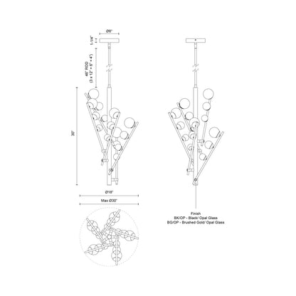 Cypress LED Chandelier - line drawing.