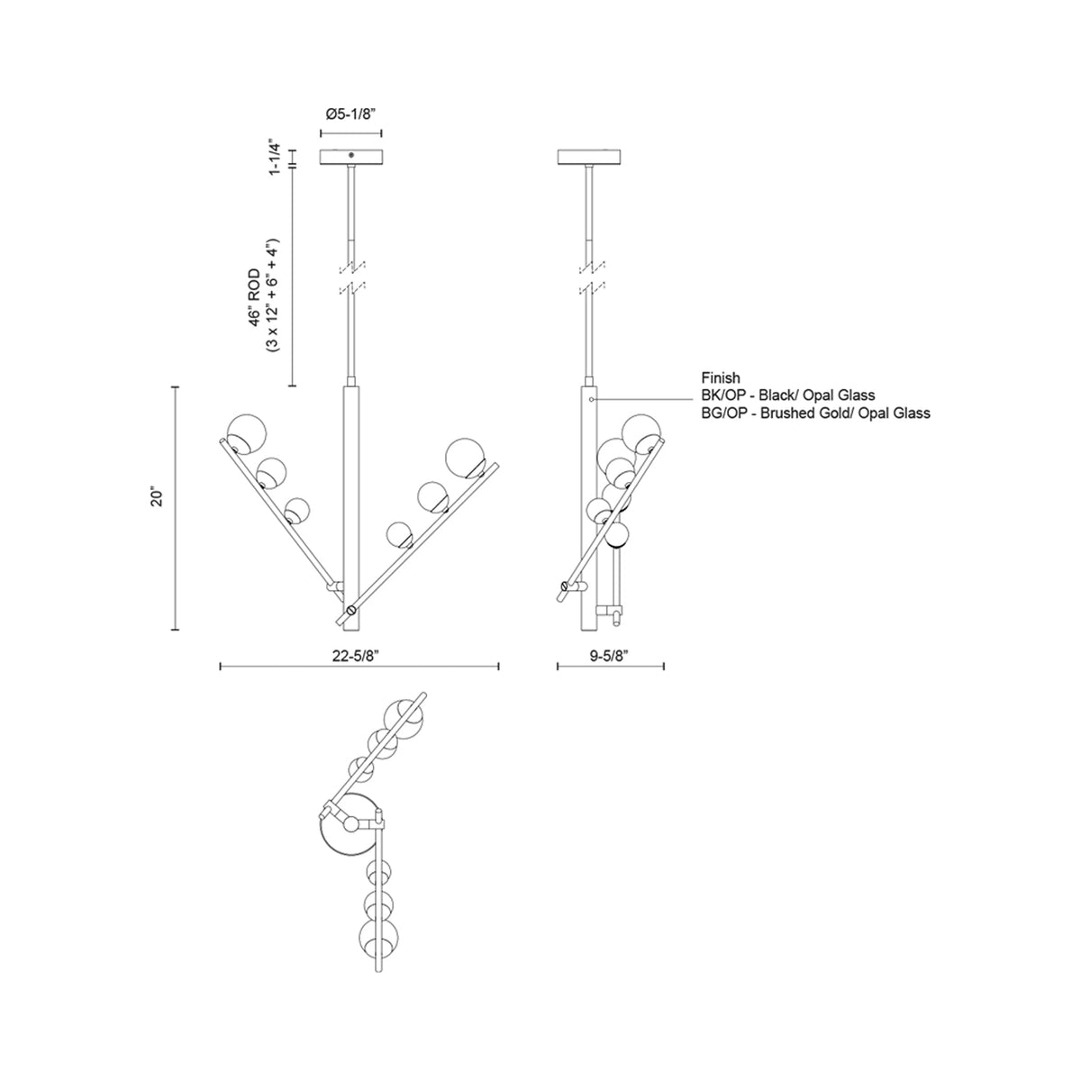 Cypress LED Pendant Light - line drawing.