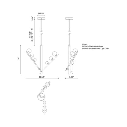 Cypress LED Pendant Light - line drawing.