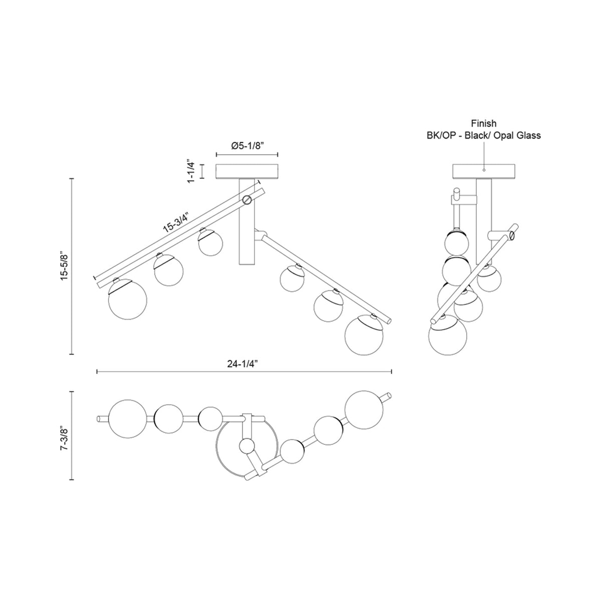 Cypress LED Semi Flush Mount Ceiling Light - line drawing.