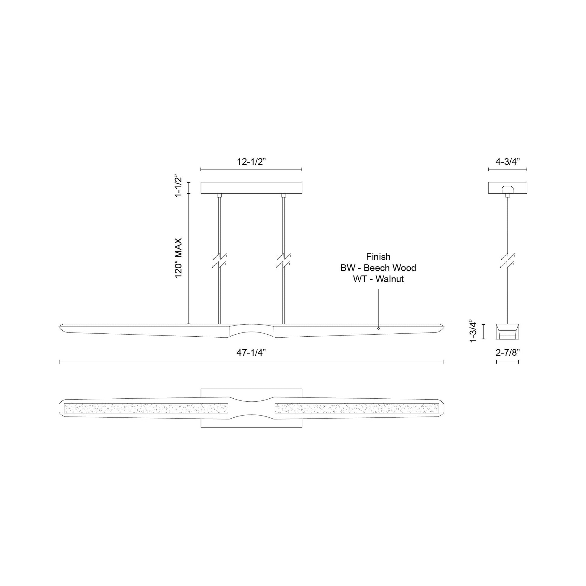 Dakota Linear LED Pendant Light - line drawing.