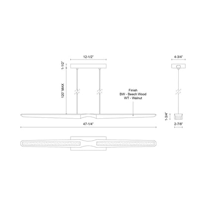 Dakota Linear LED Pendant Light - line drawing.