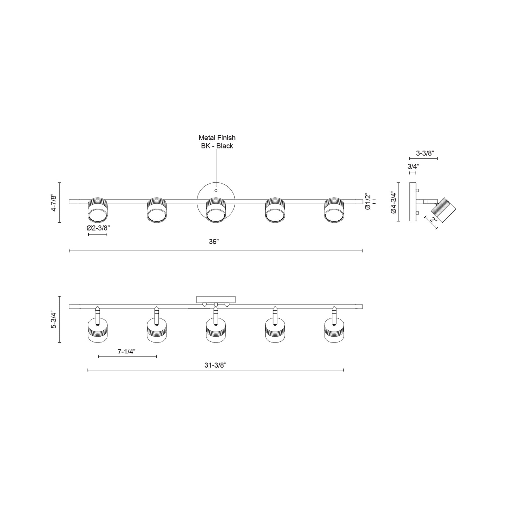 Denson LED Spot Track Light - line drawing.