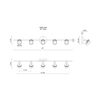 Denson LED Spot Track Light - line drawing.