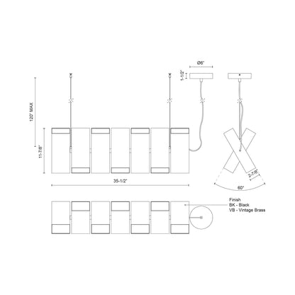 Domino Linear LED Pendant Light - line drawing.