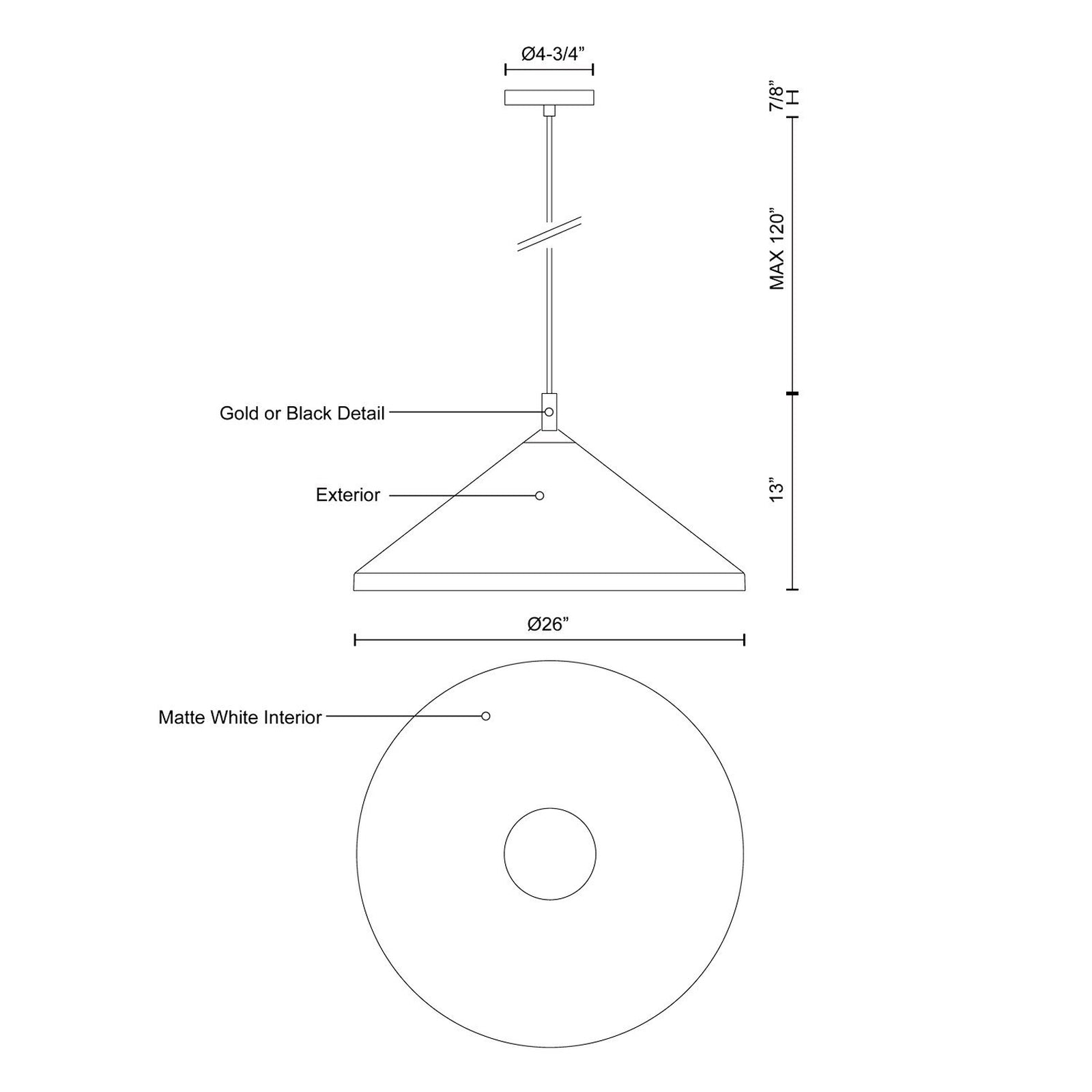 Dorothy Pendant Light - line drawing.